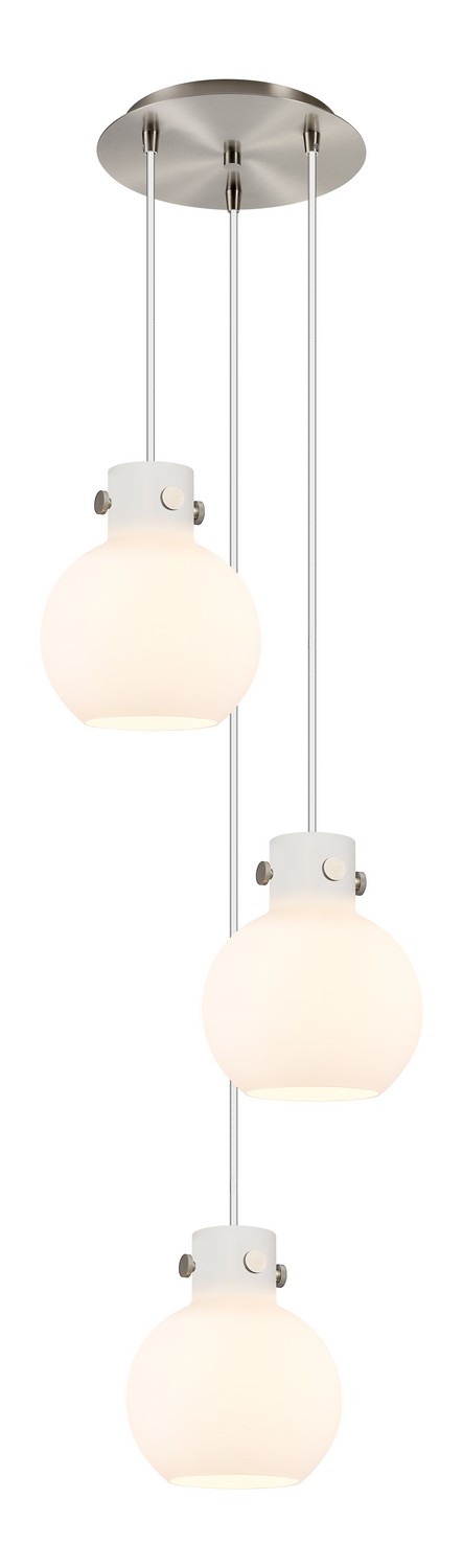 Three Light Pendant by Innovations - Newton Collection, Brushed Satin Nickel Finish - 113-410-1PS-SN-G410-8WH