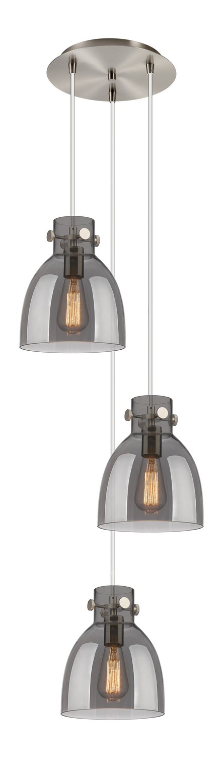 Three Light Pendant by Innovations - Downtown Urban Collection, Brushed Satin Nickel Finish - 113-410-1PS-SN-G412-8SM