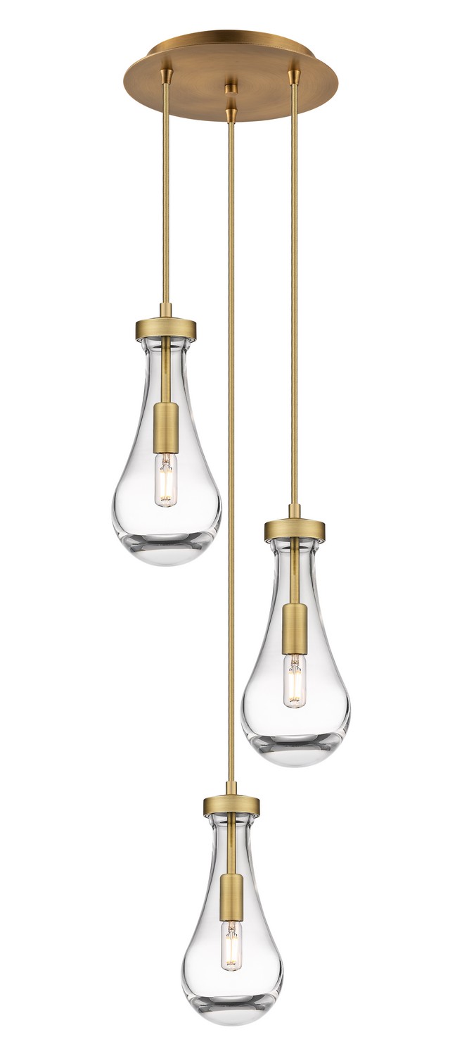 Three Light Pendant by Innovations - Downtown Urban Collection, Brushed Brass Finish - 113-451-1P-BB-G451-5CL