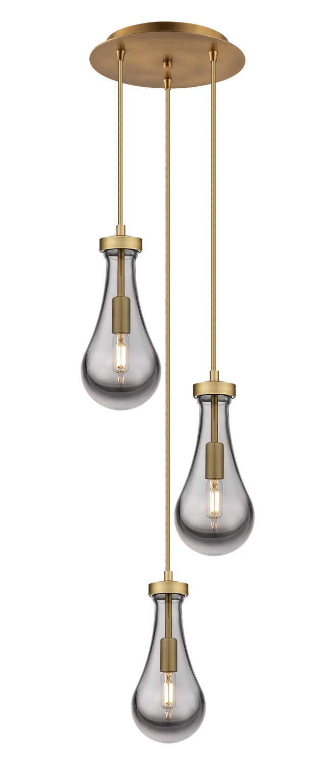 Three Light Pendant by Innovations - Downtown Urban Collection, Brushed Brass Finish - 113-451-1P-BB-G451-5SM