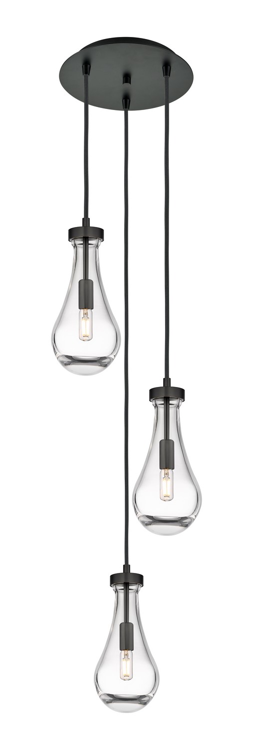 Three Light Pendant by Innovations - Downtown Urban Collection, Matte Black Finish - 113-451-1P-BK-G451-5CL