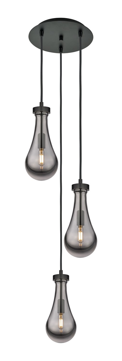 Three Light Pendant by Innovations - Downtown Urban Collection, Matte Black Finish - 113-451-1P-BK-G451-5SM