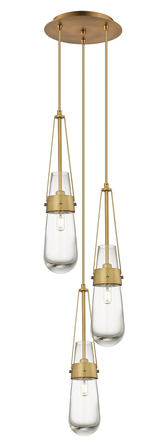 Three Light Pendant by Innovations - Downtown Urban Collection, Brushed Brass Finish - 113-452-1P-BB-G452-4CL