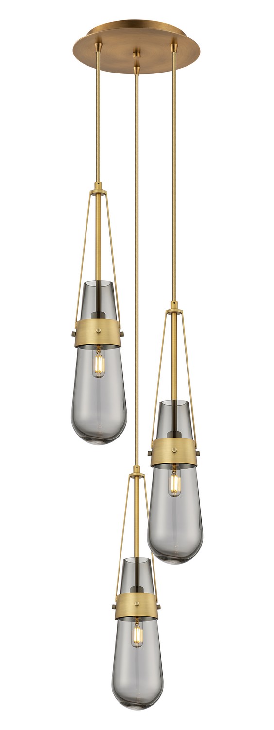 Three Light Pendant by Innovations - Downtown Urban Collection, Brushed Brass Finish - 113-452-1P-BB-G452-4SM