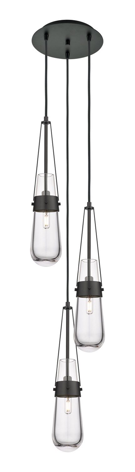 Three Light Pendant by Innovations - Downtown Urban Collection, Matte Black Finish - 113-452-1P-BK-G452-4CL