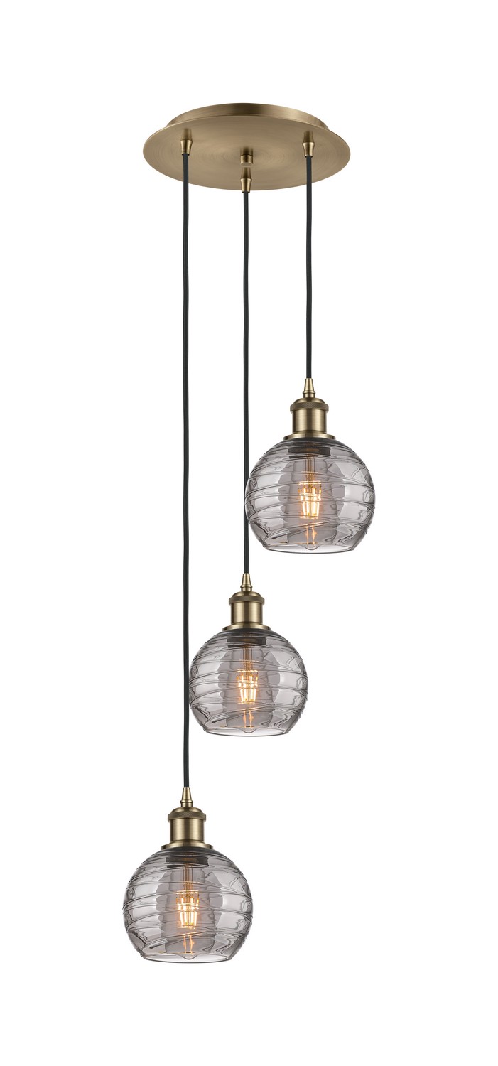 Three Light Pendant by Innovations - Ballston Collection, Antique Brass Finish - 113B-3P-AB-G1213-6SM