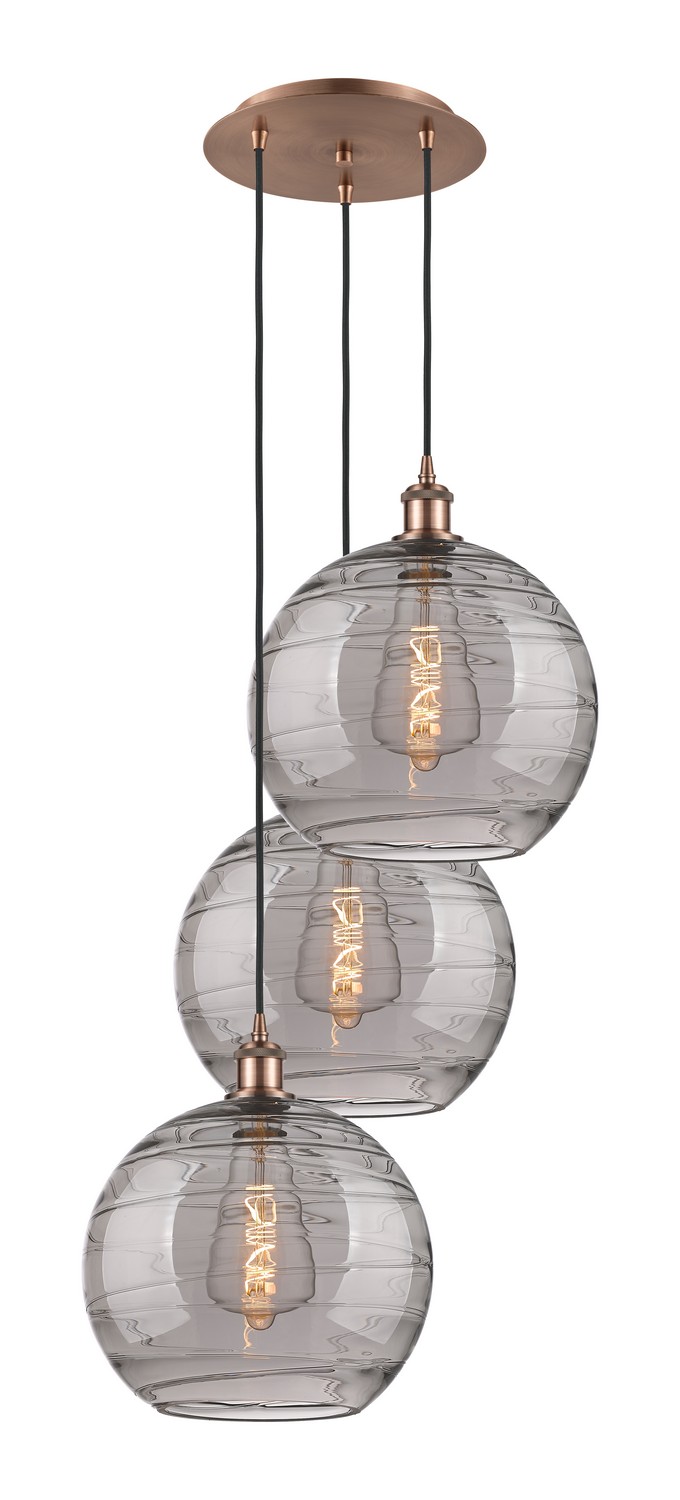 Three Light Pendant by Innovations - Ballston Collection, Antique Copper Finish - 113B-3P-AC-G1213-12SM