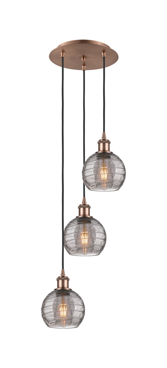 Three Light Pendant by Innovations - Ballston Collection, Antique Copper Finish - 113B-3P-AC-G1213-6SM