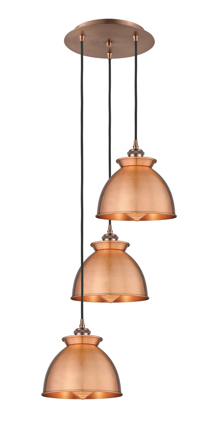 Three Light Pendant by Innovations - Ballston Collection, Antique Copper Finish - 113B-3P-AC-M14-AC