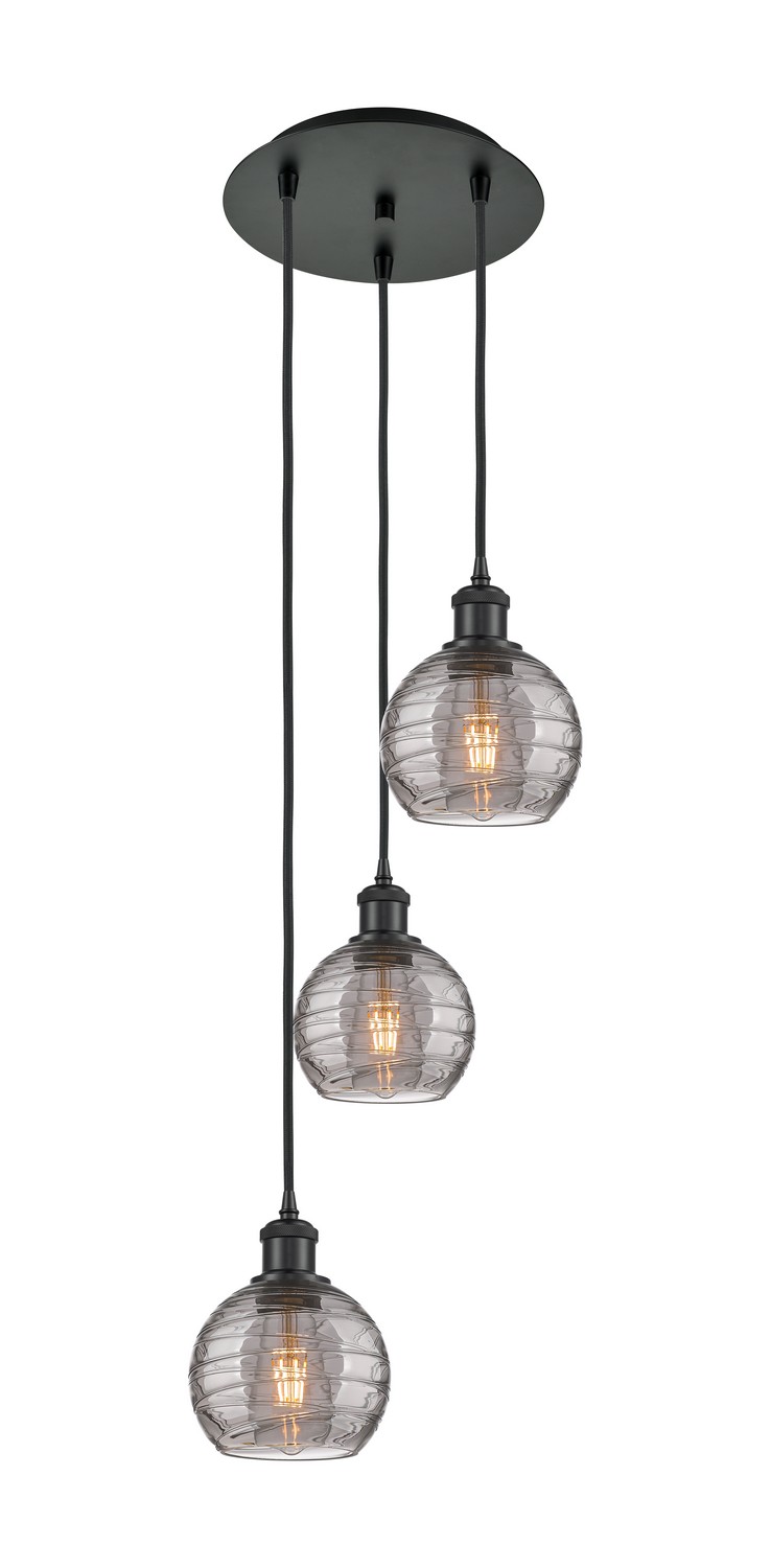 Three Light Pendant by Innovations - Ballston Collection, Matte Black Finish - 113B-3P-BK-G1213-6SM