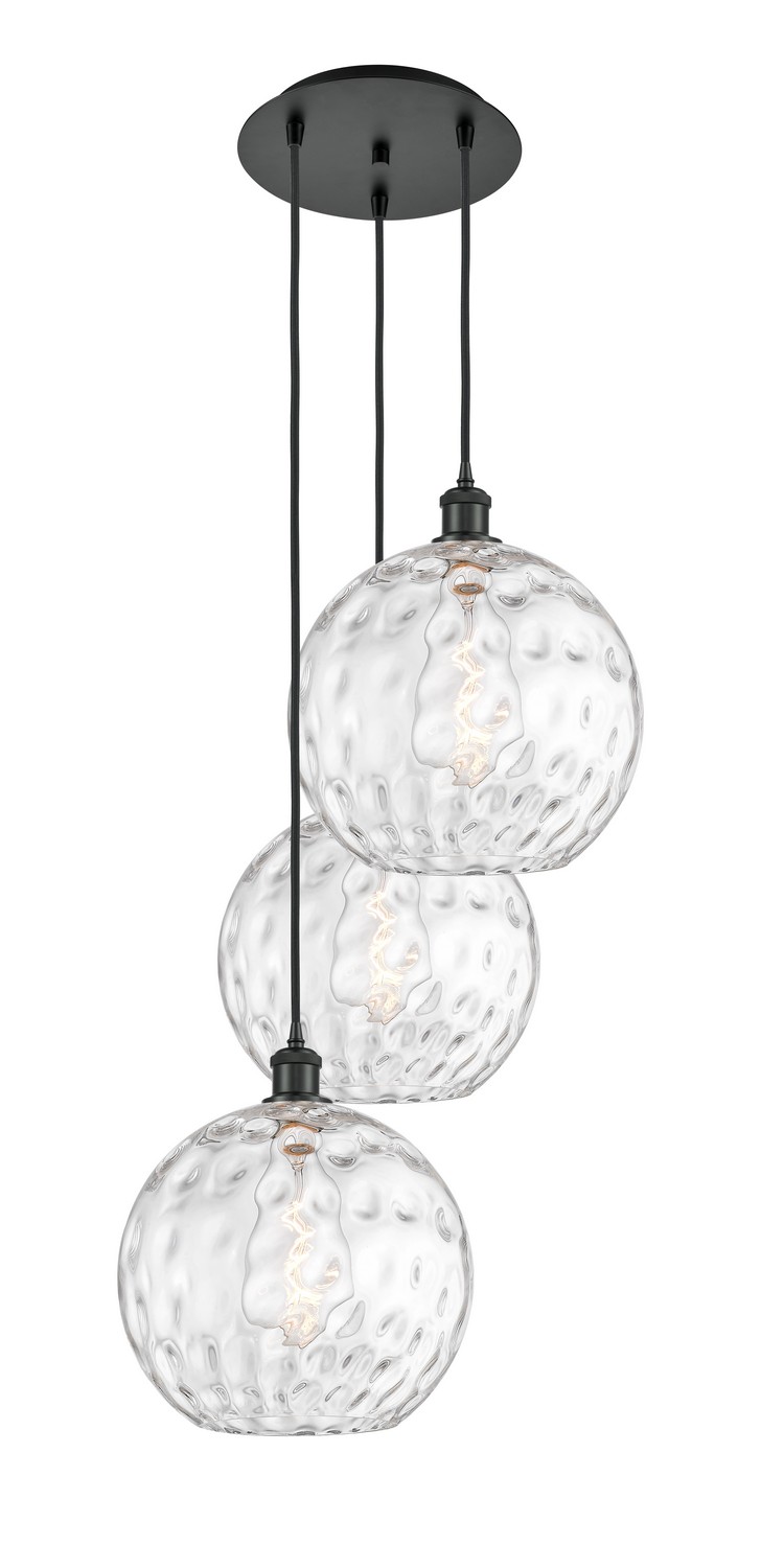 Three Light Pendant by Innovations - Ballston Collection, Matte Black Finish - 113B-3P-BK-G1215-12