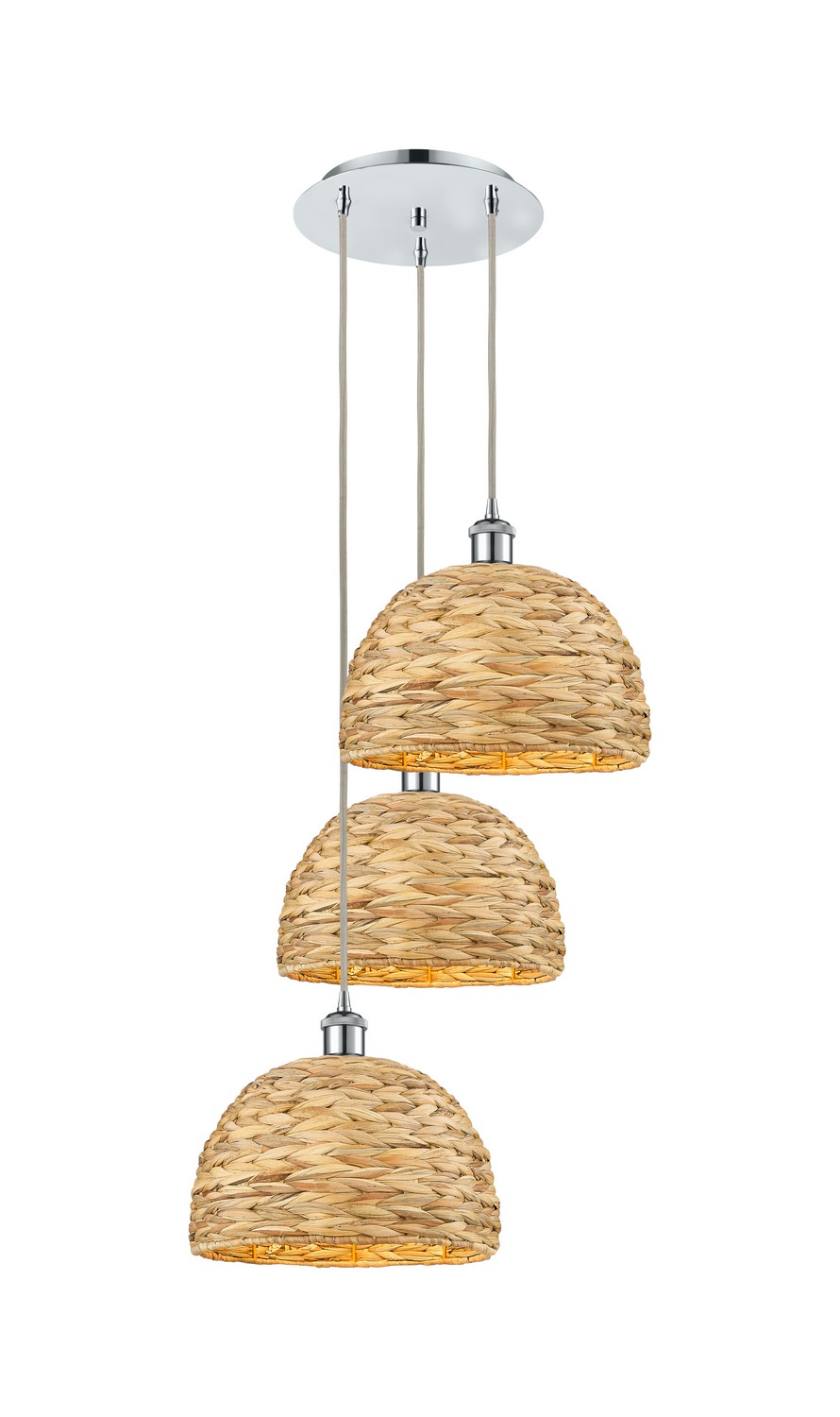 Three Light Pendant by Innovations - Ballston Collection, Polished Chrome Finish - 113B-3P-PC-RBD-12-NAT