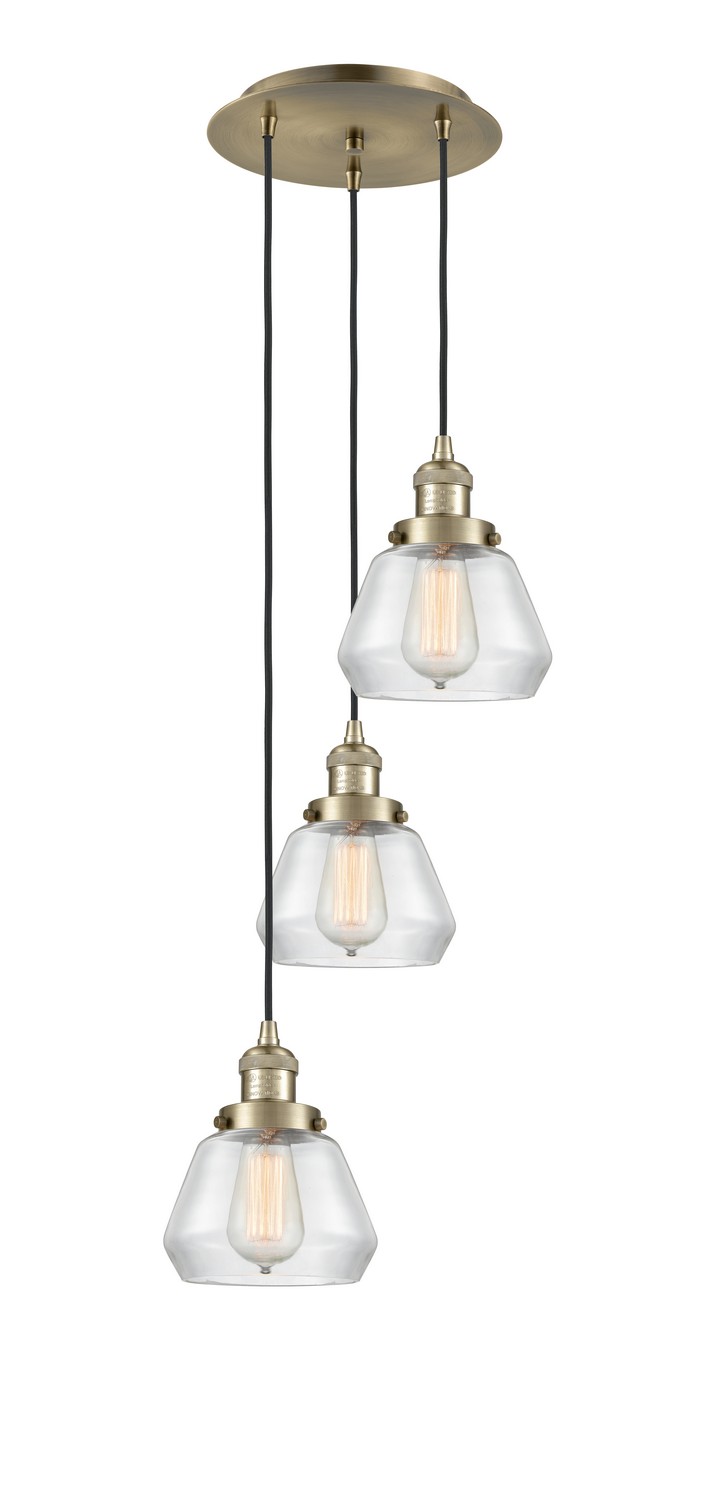 Three Light Pendant by Innovations - Franklin Restoration Collection, Antique Brass Finish - 113F-3P-AB-G172