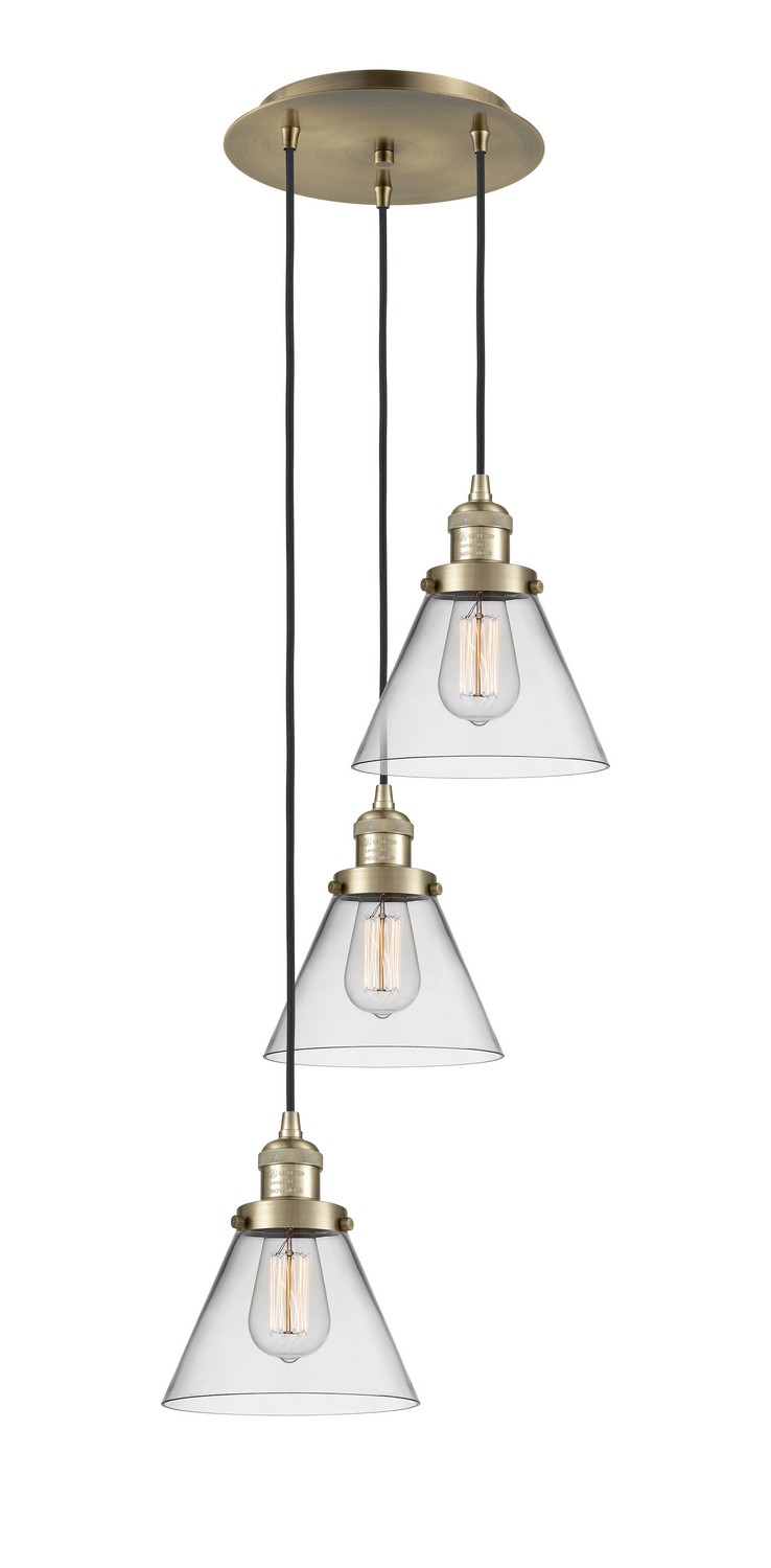 Three Light Pendant by Innovations - Franklin Restoration Collection, Antique Brass Finish - 113F-3P-AB-G42
