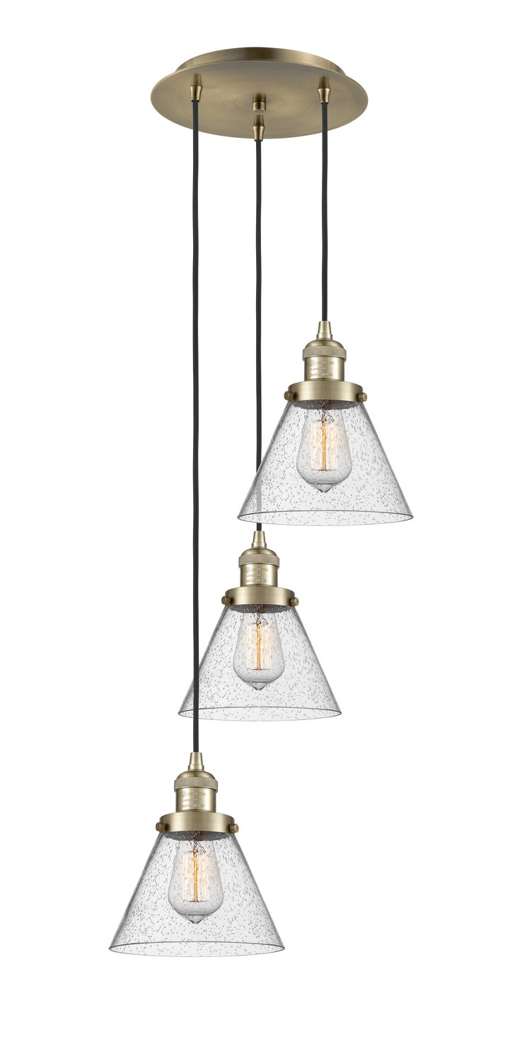 Three Light Pendant by Innovations - Franklin Restoration Collection, Antique Brass Finish - 113F-3P-AB-G44