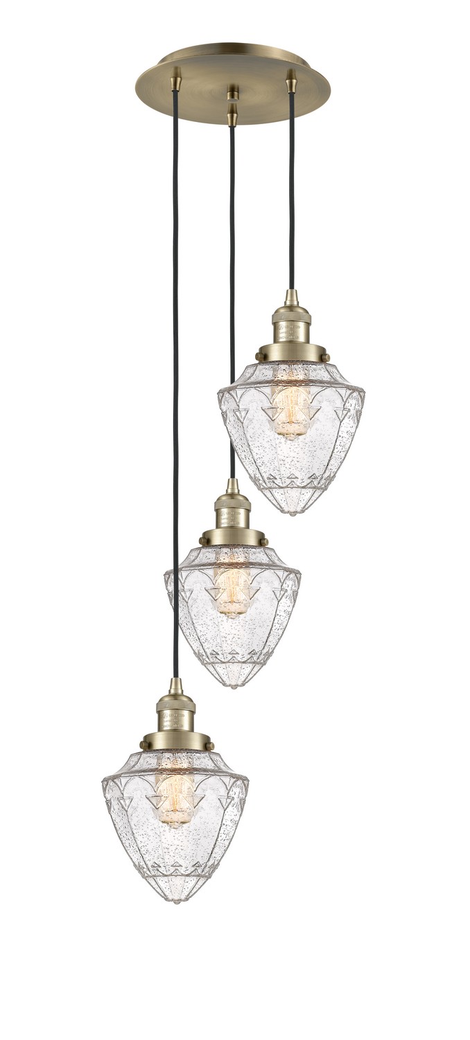 Three Light Pendant by Innovations - Franklin Restoration Collection, Antique Brass Finish - 113F-3P-AB-G664-7