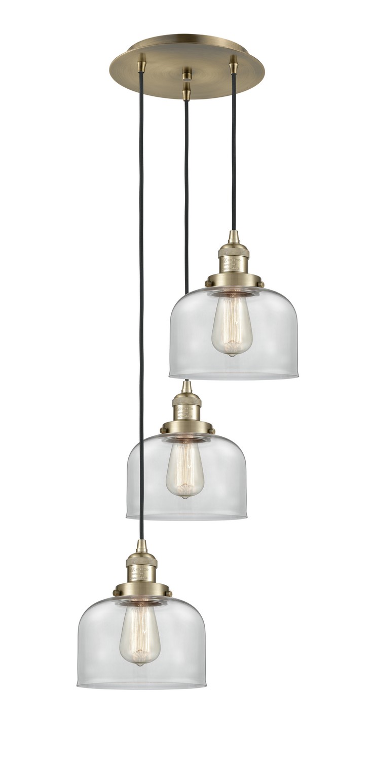 Three Light Pendant by Innovations - Franklin Restoration Collection, Antique Brass Finish - 113F-3P-AB-G72