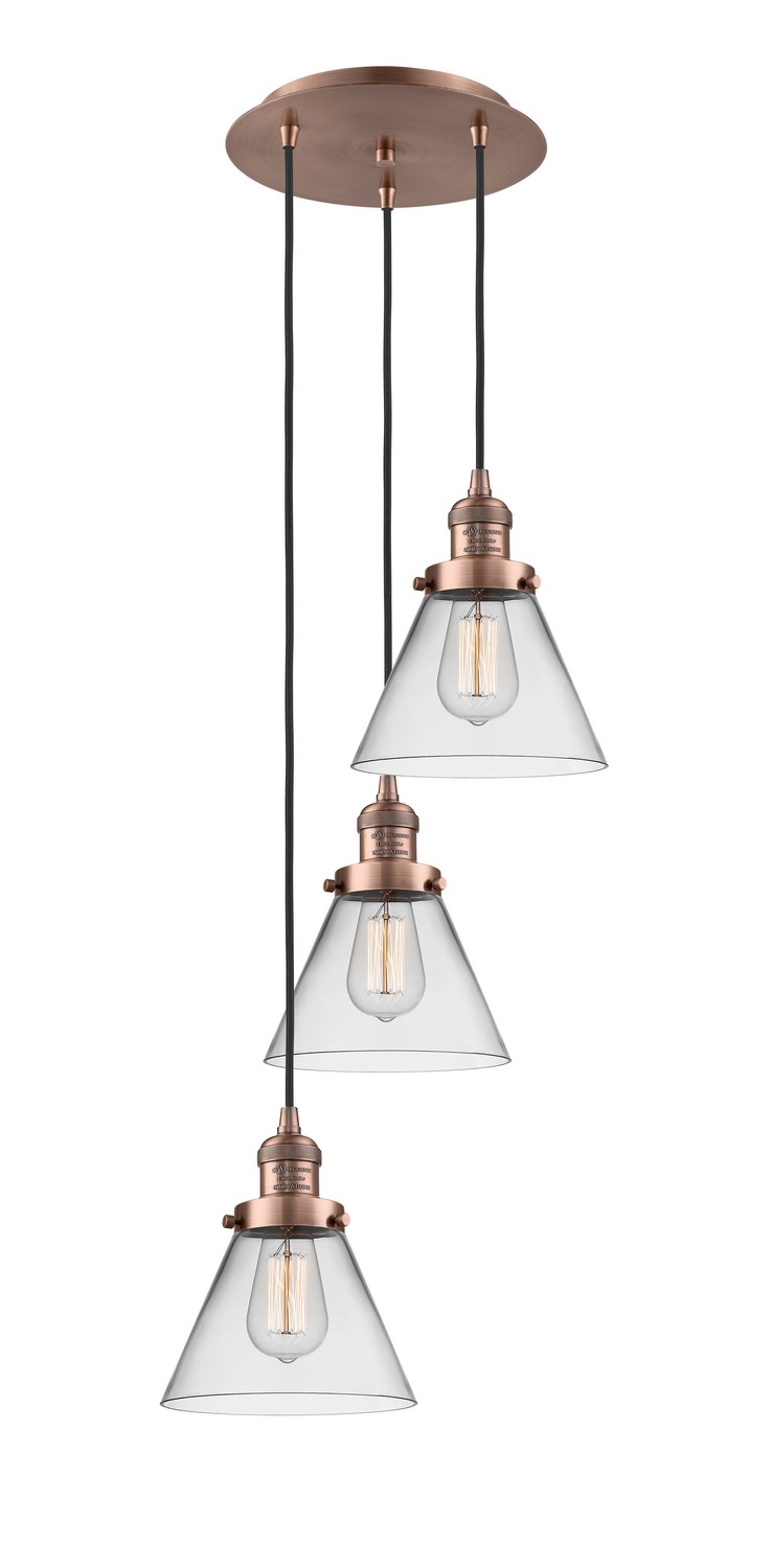 Three Light Pendant by Innovations - Franklin Restoration Collection, Antique Copper Finish - 113F-3P-AC-G42