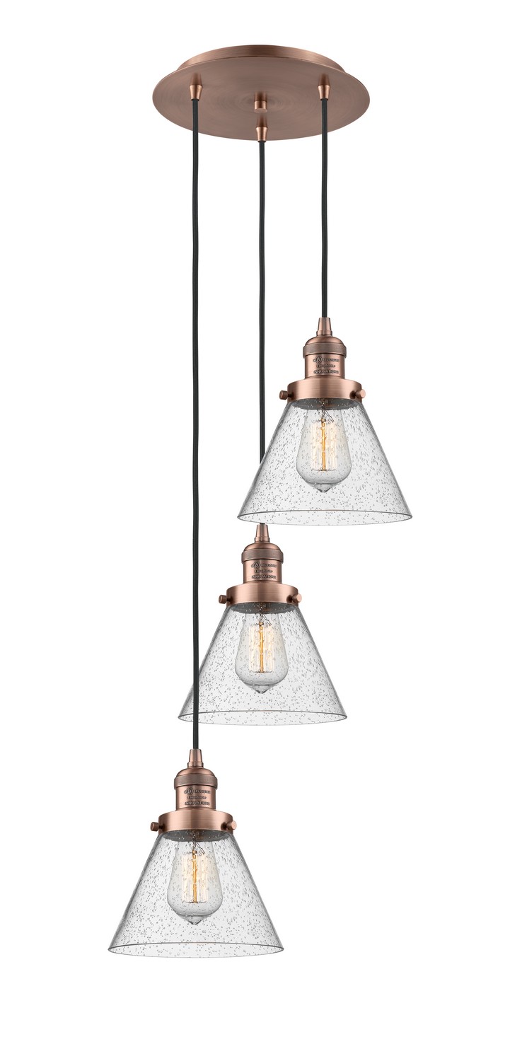 Three Light Pendant by Innovations - Franklin Restoration Collection, Antique Copper Finish - 113F-3P-AC-G44