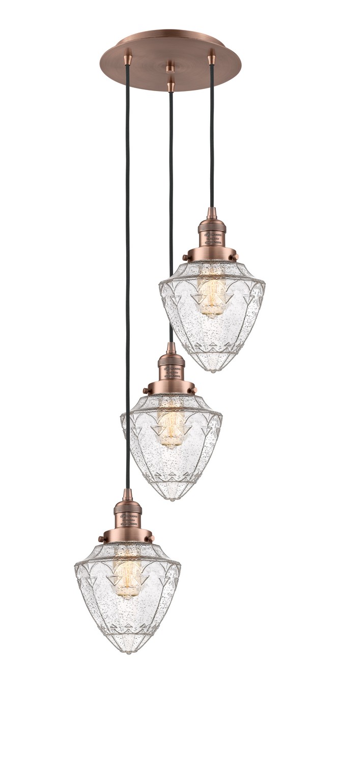 Three Light Pendant by Innovations - Franklin Restoration Collection, Antique Copper Finish - 113F-3P-AC-G664-7