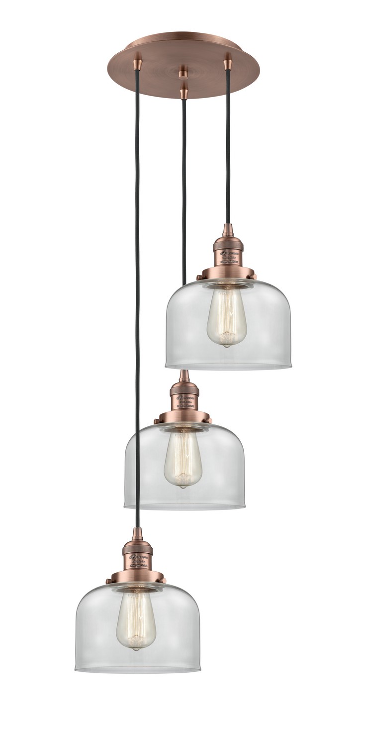 Three Light Pendant by Innovations - Franklin Restoration Collection, Antique Copper Finish - 113F-3P-AC-G72
