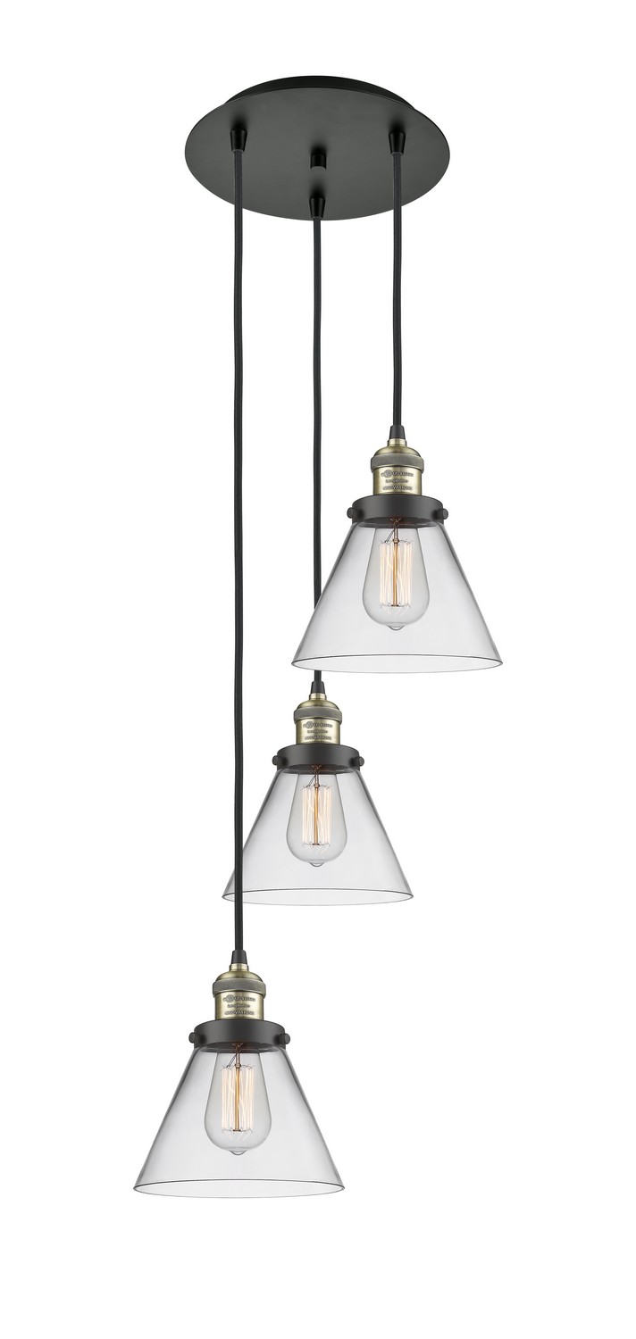 Three Light Pendant by Innovations - Franklin Restoration Collection, Black Antique Brass Finish - 113F-3P-BAB-G42