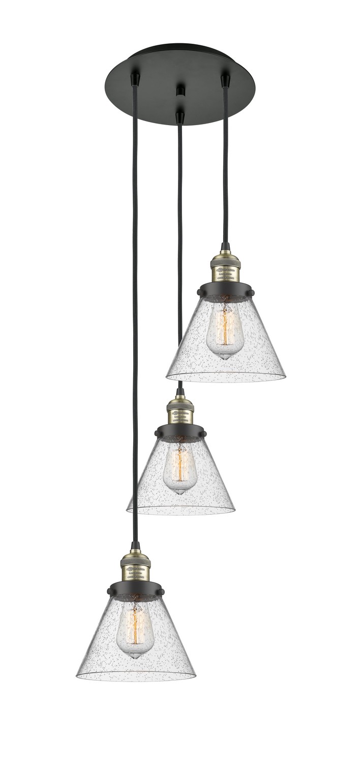 Three Light Pendant by Innovations - Franklin Restoration Collection, Black Antique Brass Finish - 113F-3P-BAB-G44