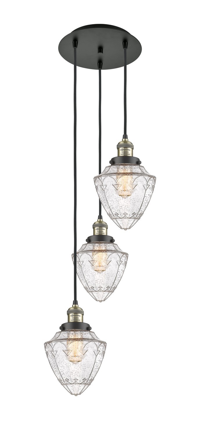 Three Light Pendant by Innovations - Franklin Restoration Collection, Black Antique Brass Finish - 113F-3P-BAB-G664-7