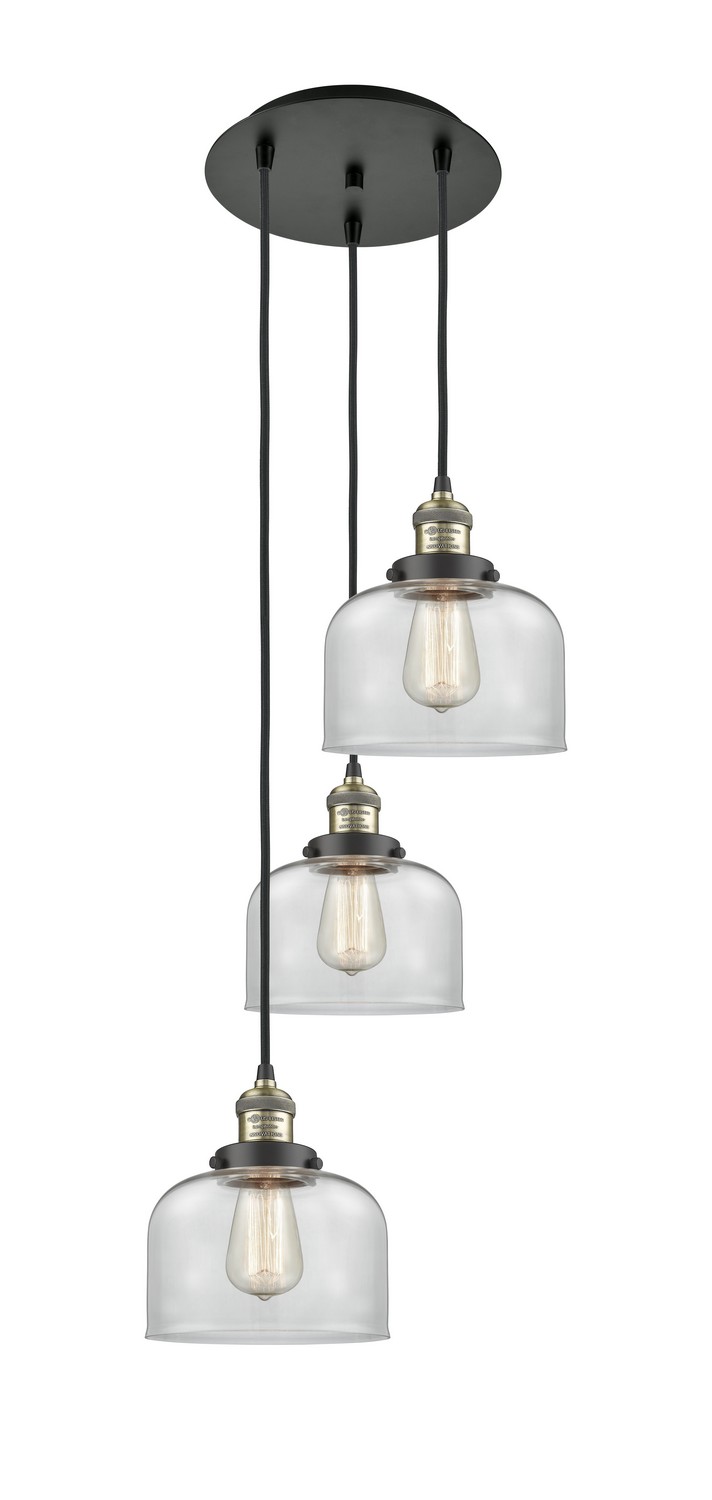 Three Light Pendant by Innovations - Franklin Restoration Collection, Black Antique Brass Finish - 113F-3P-BAB-G72