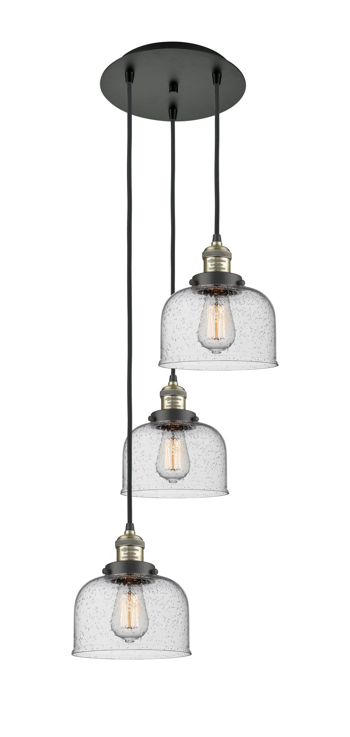 Three Light Pendant by Innovations - Franklin Restoration Collection, Black Antique Brass Finish - 113F-3P-BAB-G74