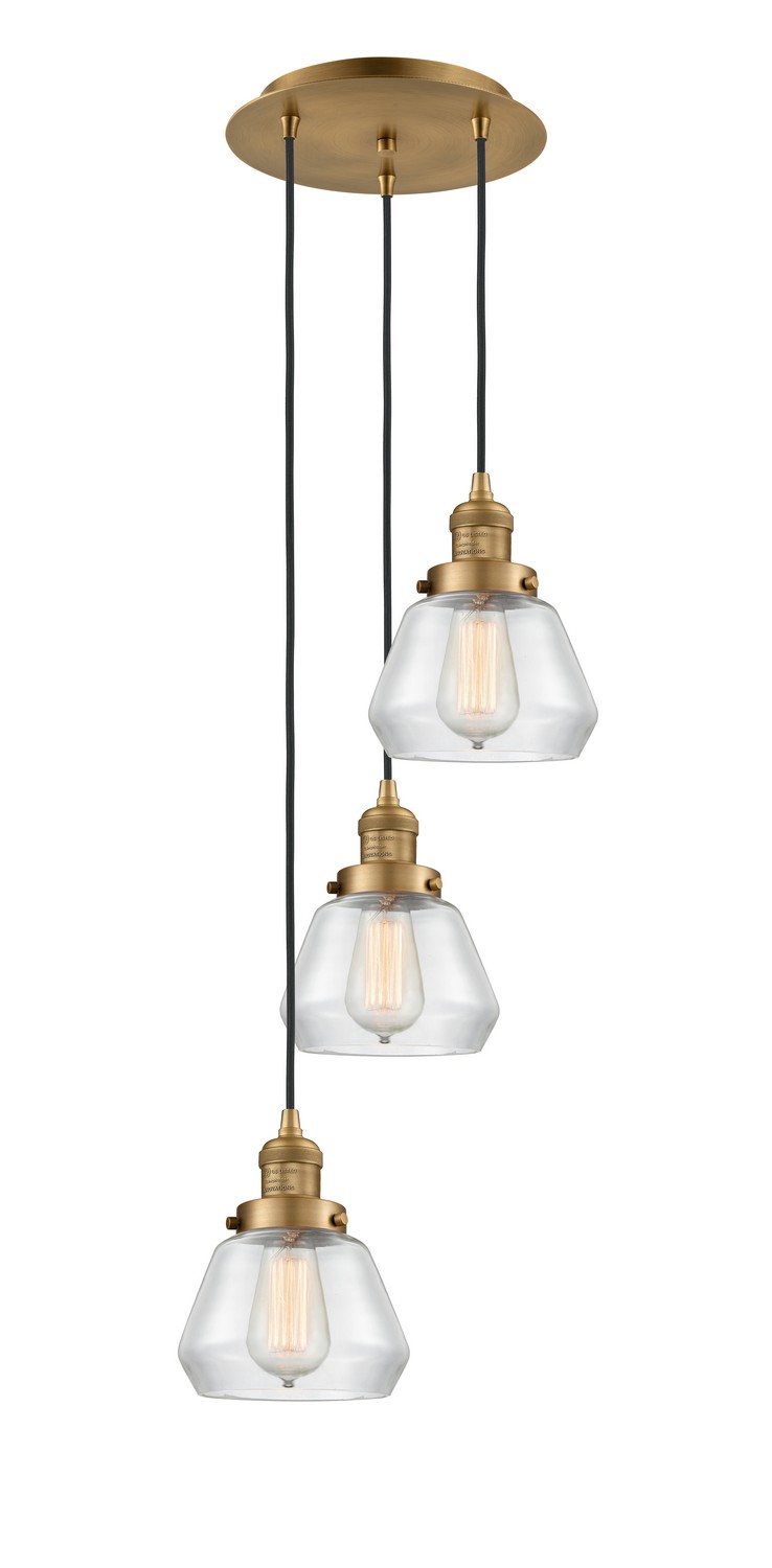 Three Light Pendant by Innovations - Franklin Restoration Collection, Brushed Brass Finish - 113F-3P-BB-G172