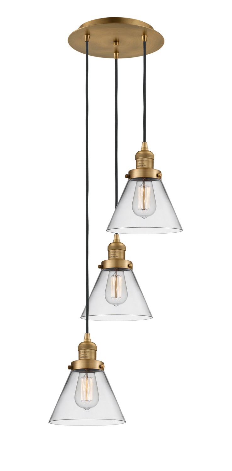 Three Light Pendant by Innovations - Franklin Restoration Collection, Brushed Brass Finish - 113F-3P-BB-G42