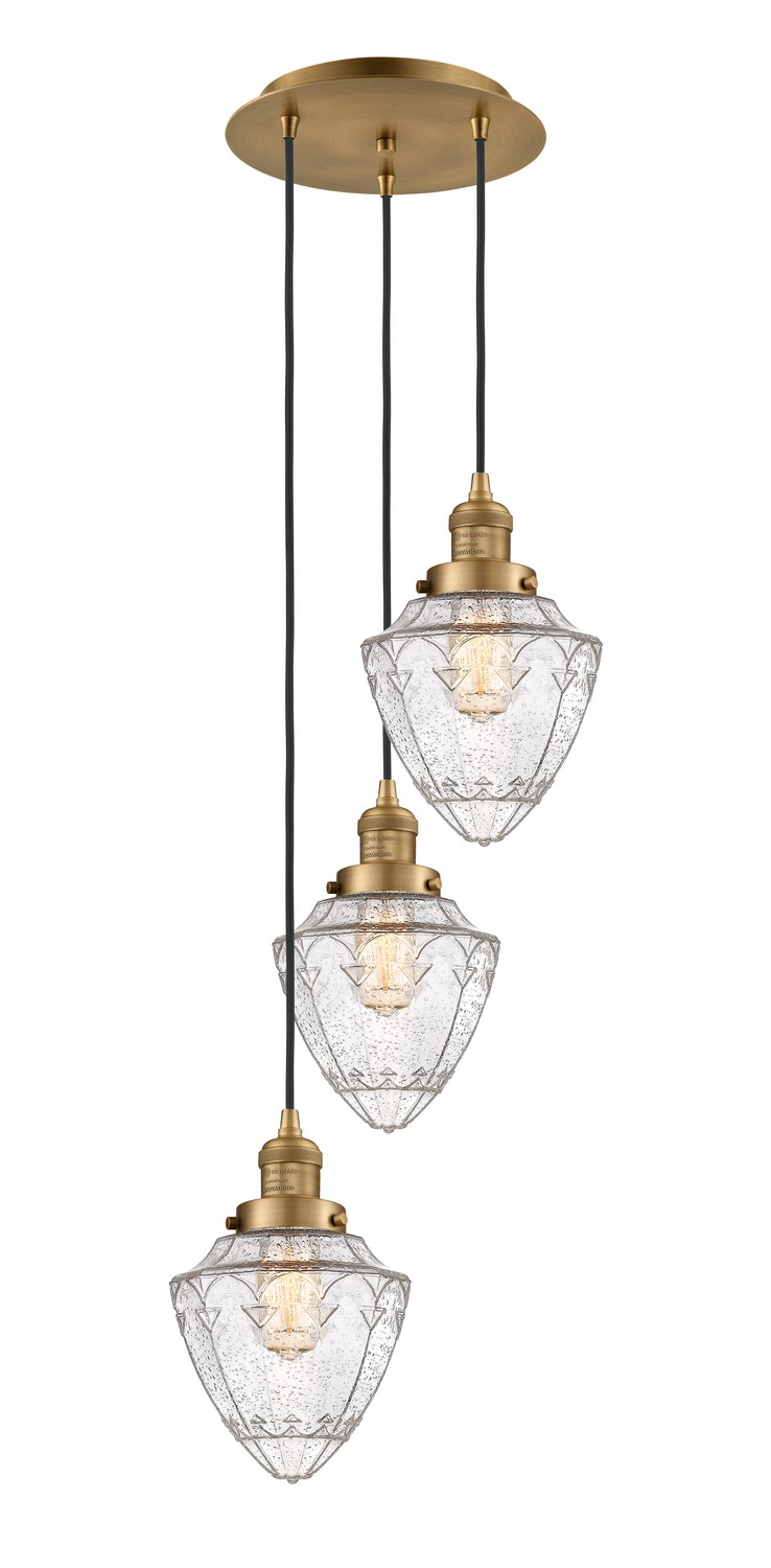 Three Light Pendant by Innovations - Franklin Restoration Collection, Brushed Brass Finish - 113F-3P-BB-G664-7