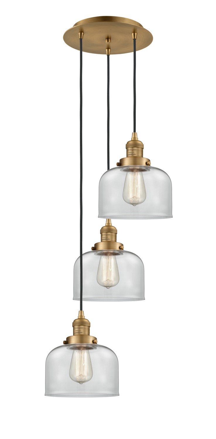 Three Light Pendant by Innovations - Franklin Restoration Collection, Brushed Brass Finish - 113F-3P-BB-G72