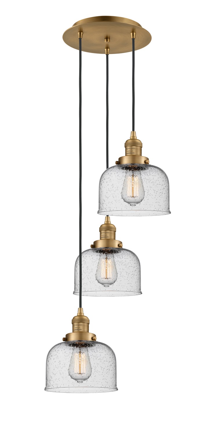 Three Light Pendant by Innovations - Franklin Restoration Collection, Brushed Brass Finish - 113F-3P-BB-G74