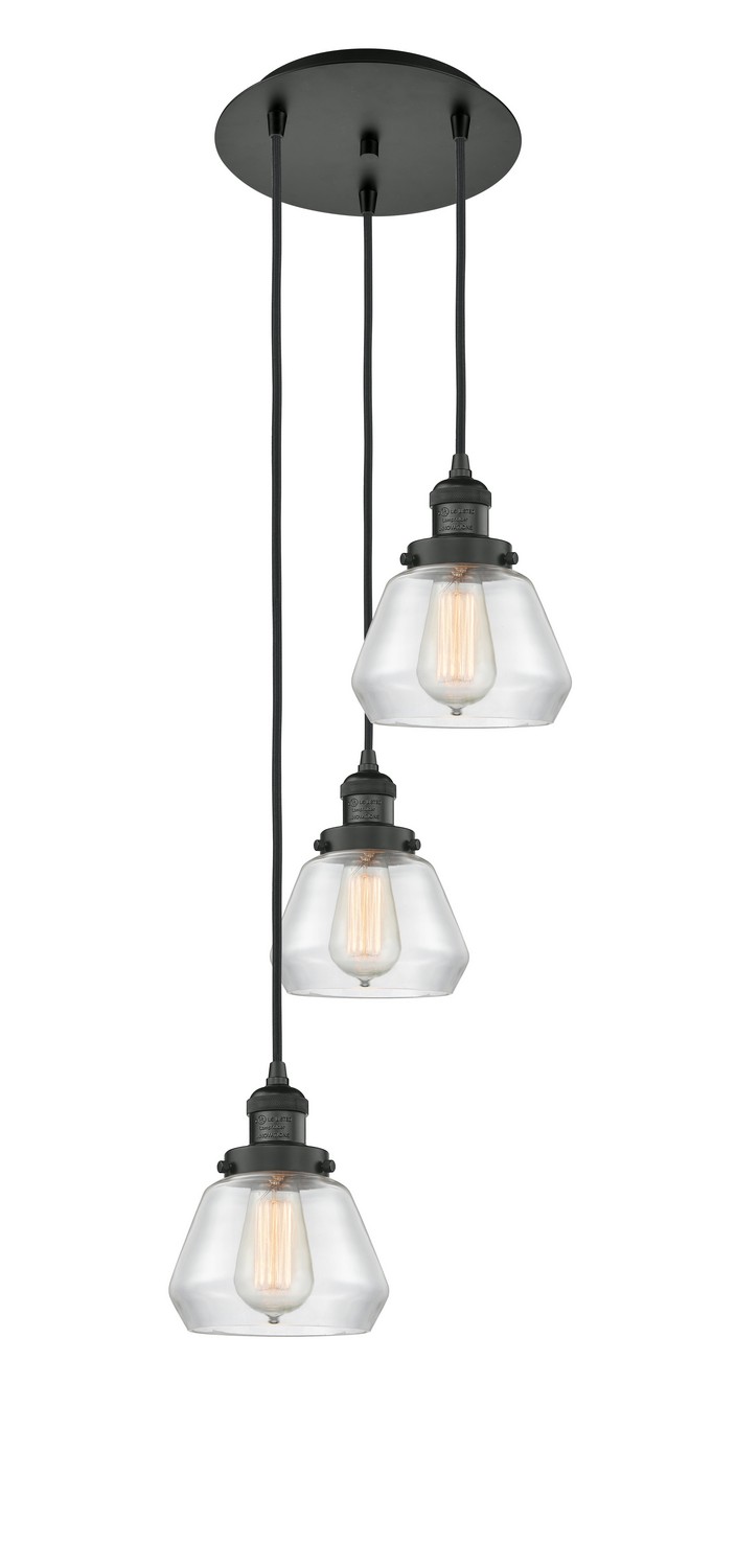 Three Light Pendant by Innovations - Franklin Restoration Collection, Matte Black Finish - 113F-3P-BK-G172
