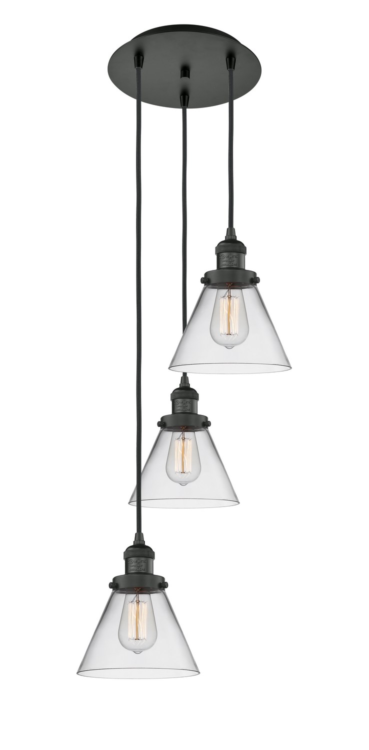 Three Light Pendant by Innovations - Franklin Restoration Collection, Matte Black Finish - 113F-3P-BK-G42
