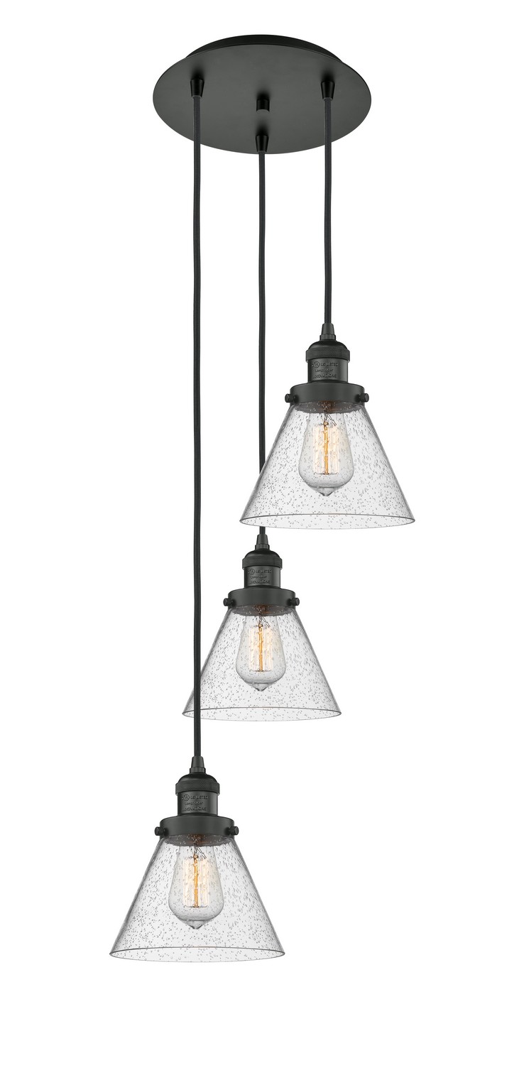 Three Light Pendant by Innovations - Franklin Restoration Collection, Matte Black Finish - 113F-3P-BK-G44