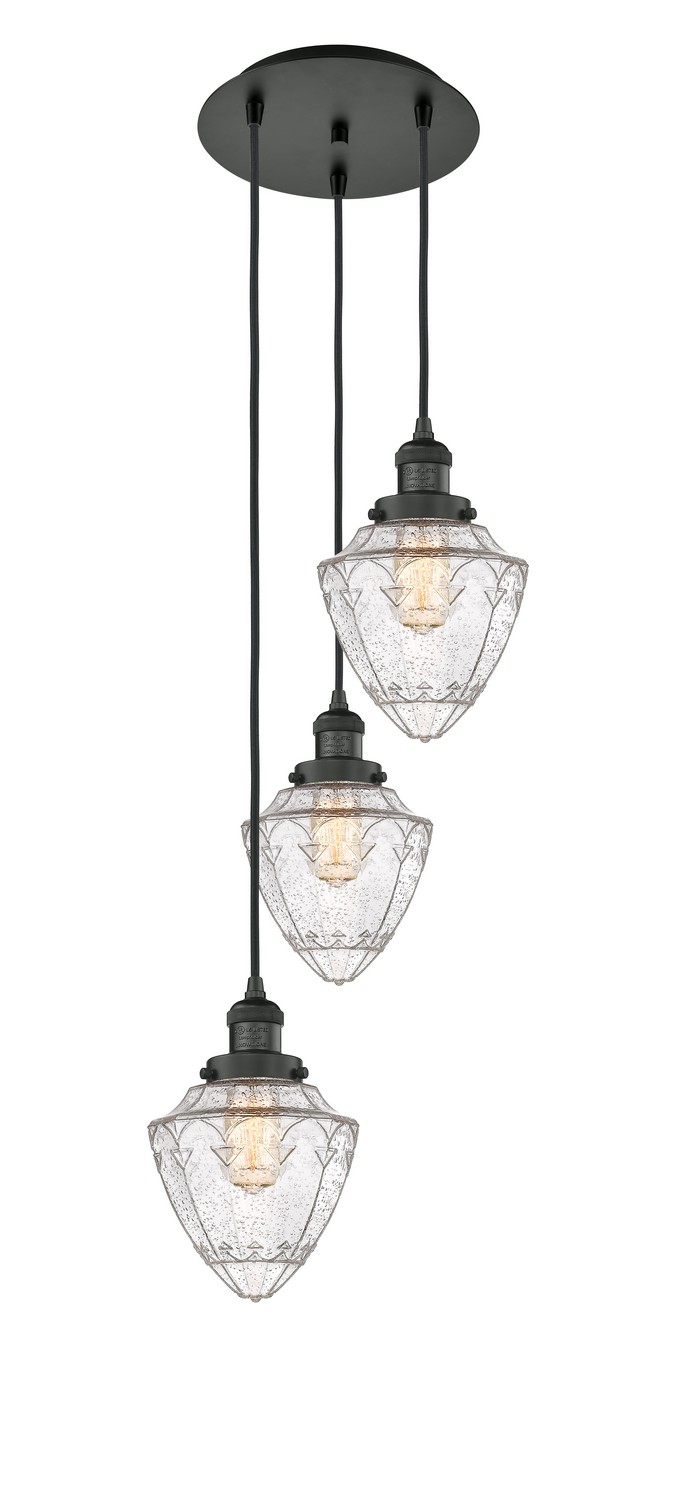 Three Light Pendant by Innovations - Franklin Restoration Collection, Matte Black Finish - 113F-3P-BK-G664-7
