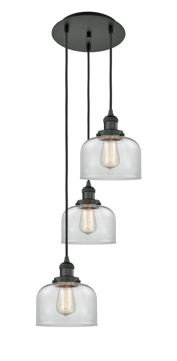 Three Light Pendant by Innovations - Franklin Restoration Collection, Matte Black Finish - 113F-3P-BK-G72
