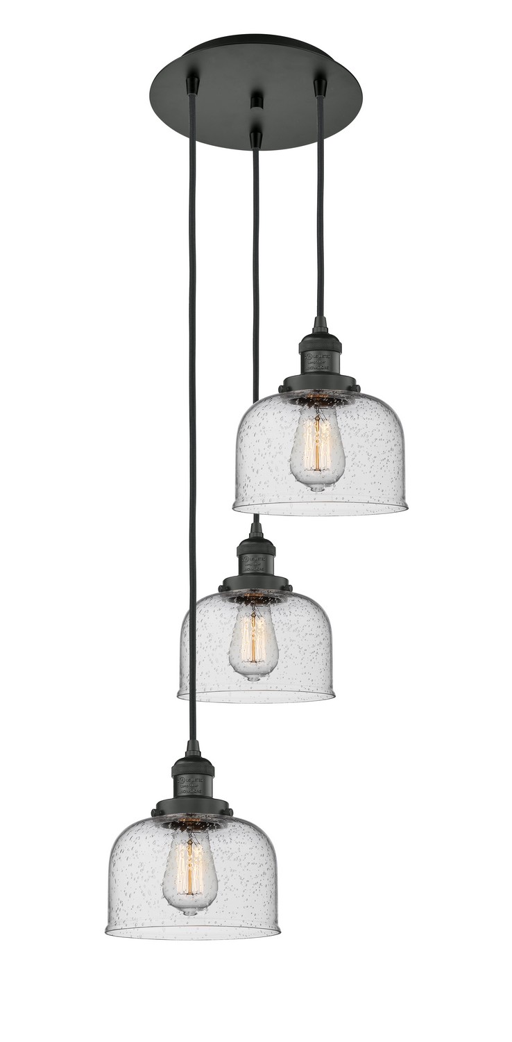 Three Light Pendant by Innovations - Franklin Restoration Collection, Matte Black Finish - 113F-3P-BK-G74