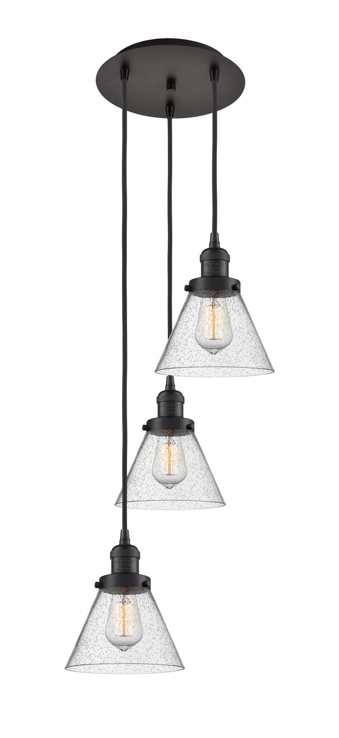 Three Light Pendant by Innovations - Franklin Restoration Collection, Oil Rubbed Bronze Finish - 113F-3P-OB-G44