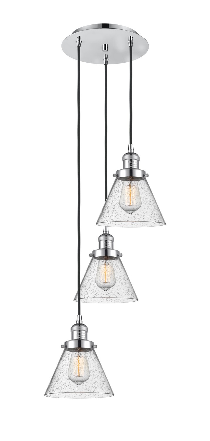 Three Light Pendant by Innovations - Franklin Restoration Collection, Polished Chrome Finish - 113F-3P-PC-G44