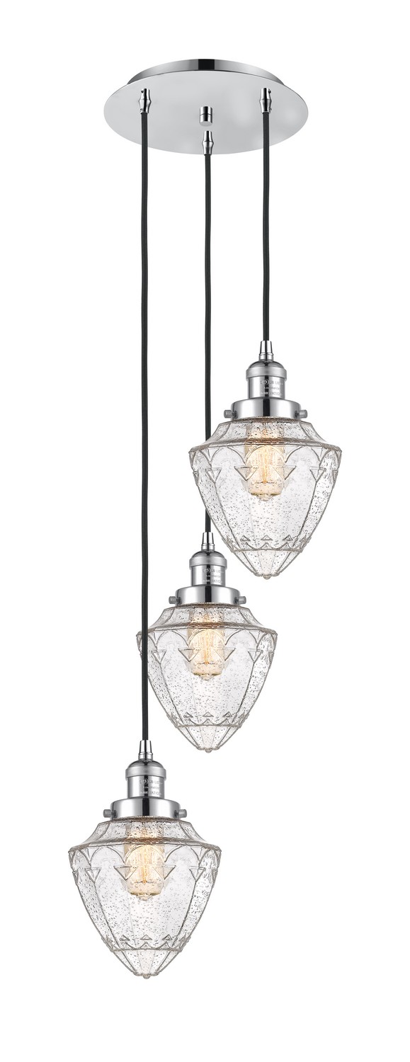 Three Light Pendant by Innovations - Franklin Restoration Collection, Polished Chrome Finish - 113F-3P-PC-G664-7