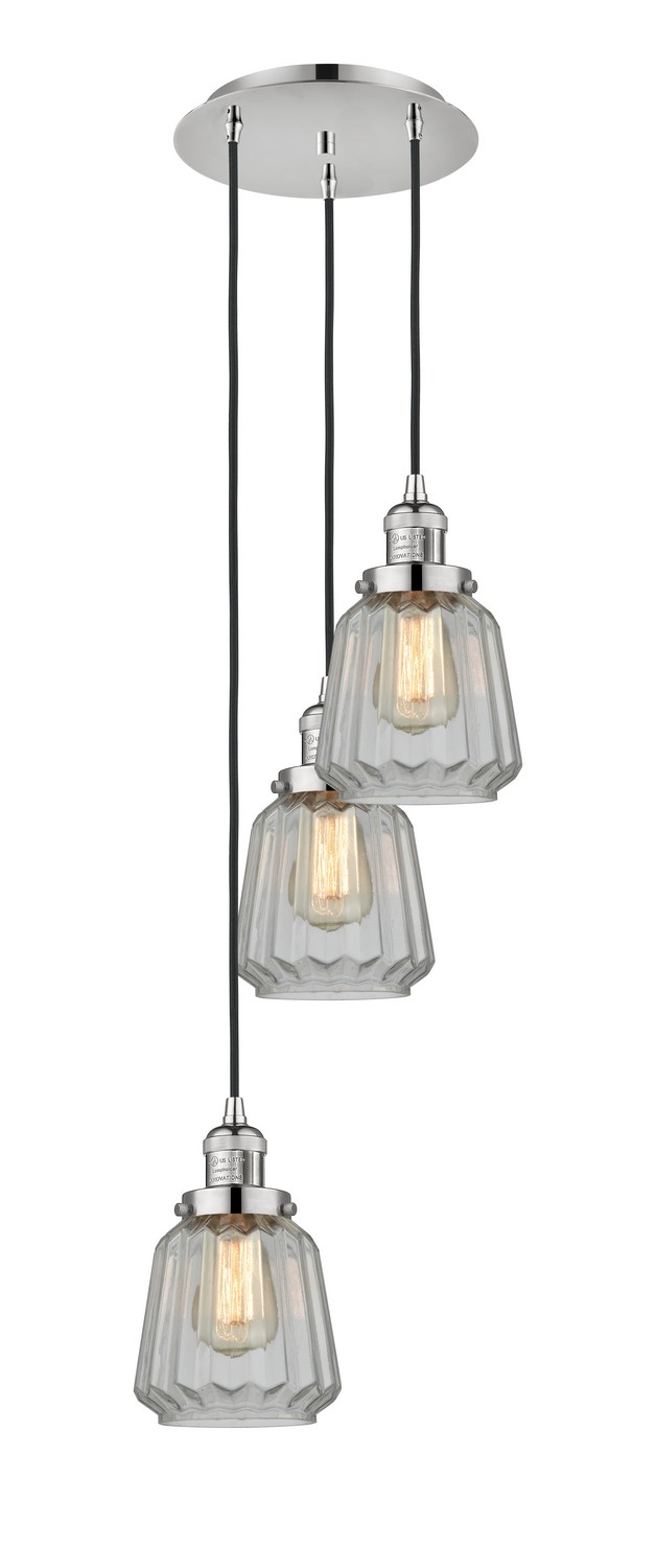 Three Light Pendant by Innovations - Franklin Restoration Collection, Polished Nickel Finish - 113F-3P-PN-G142