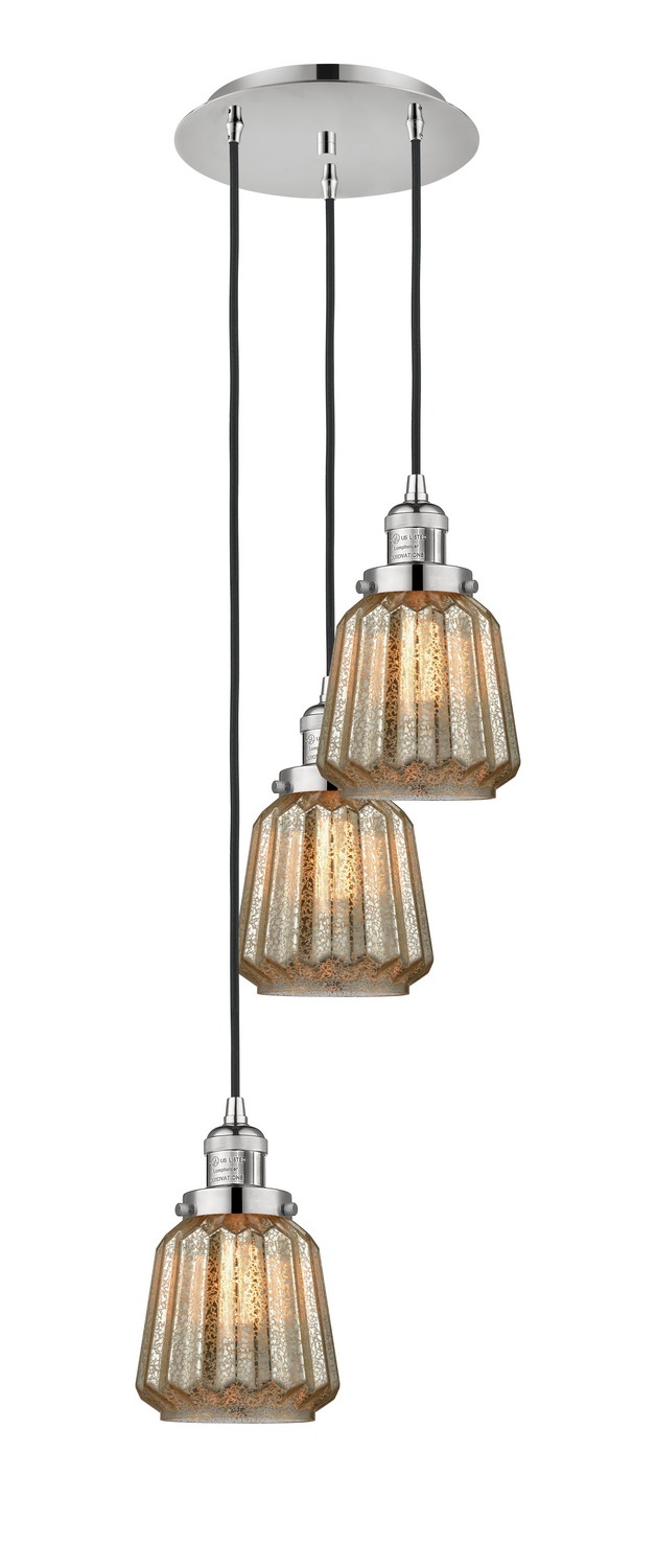Three Light Pendant by Innovations - Franklin Restoration Collection, Polished Nickel Finish - 113F-3P-PN-G146