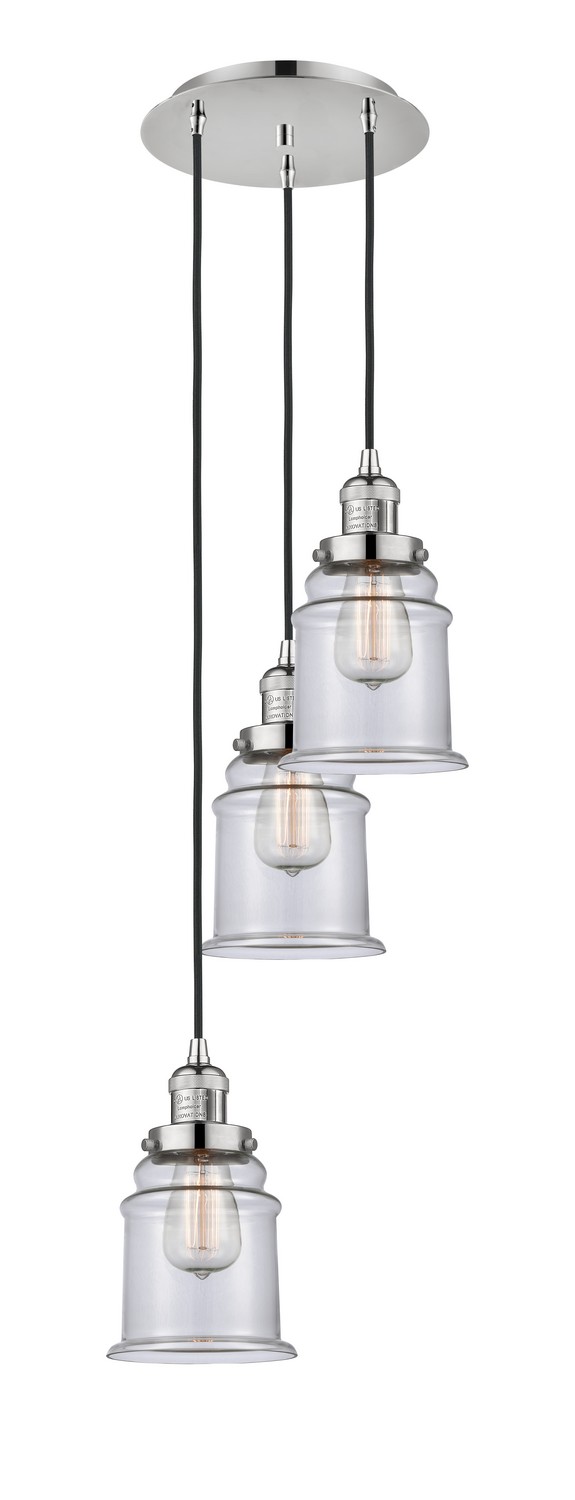 Three Light Pendant by Innovations - Franklin Restoration Collection, Polished Nickel Finish - 113F-3P-PN-G182