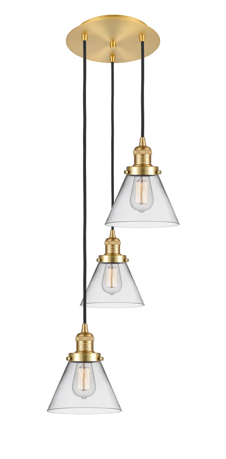 Three Light Pendant by Innovations - Franklin Restoration Collection, Satin Gold Finish - 113F-3P-SG-G42