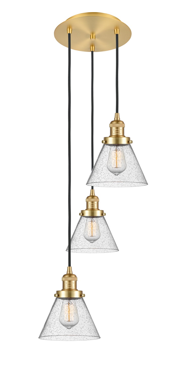 Three Light Pendant by Innovations - Franklin Restoration Collection, Satin Gold Finish - 113F-3P-SG-G44