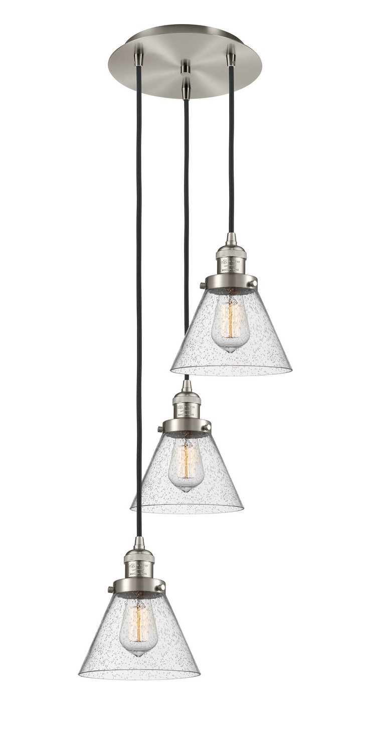 Three Light Pendant by Innovations - Franklin Restoration Collection, Brushed Satin Nickel Finish - 113F-3P-SN-G44
